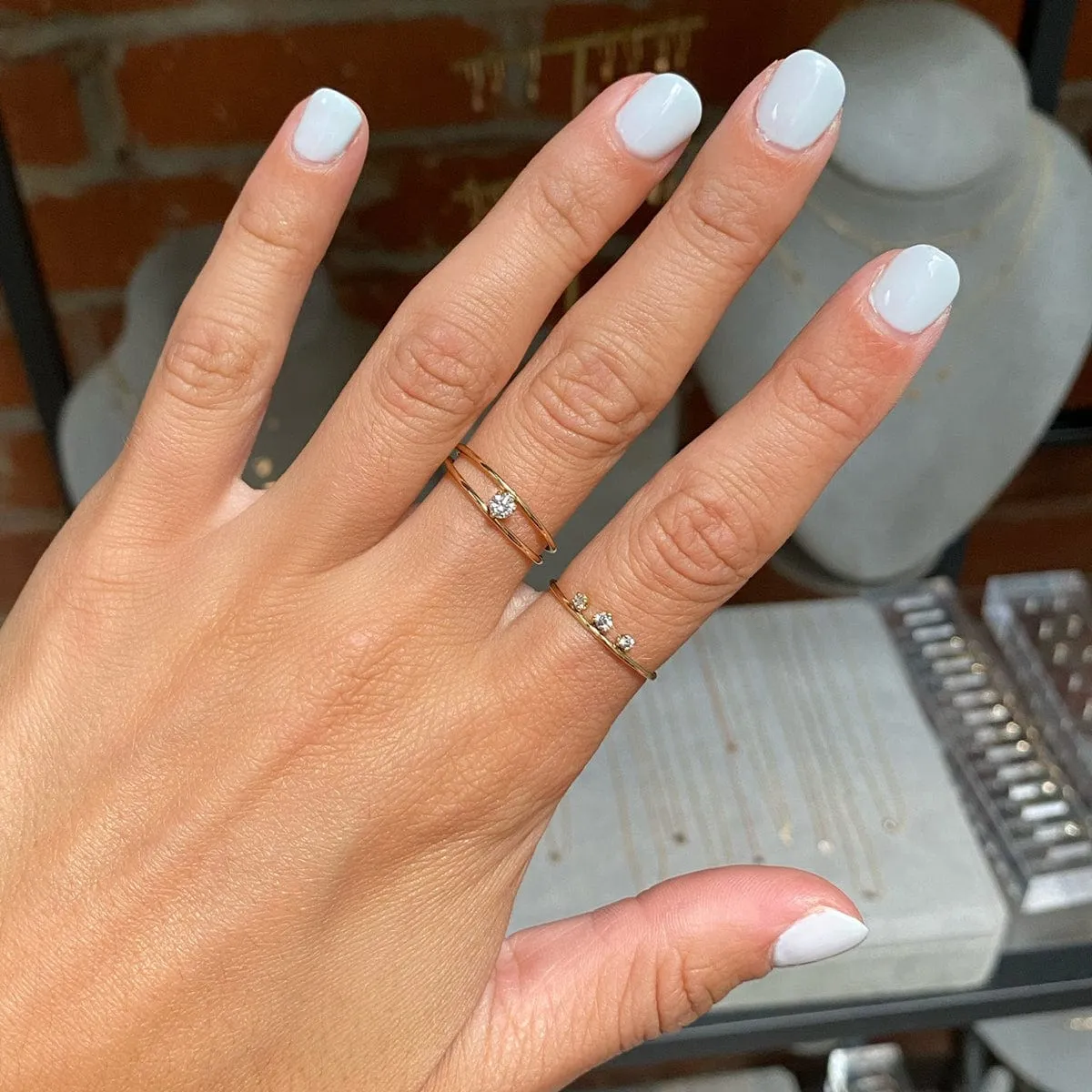 14k Prong Diamond Double Band Ring