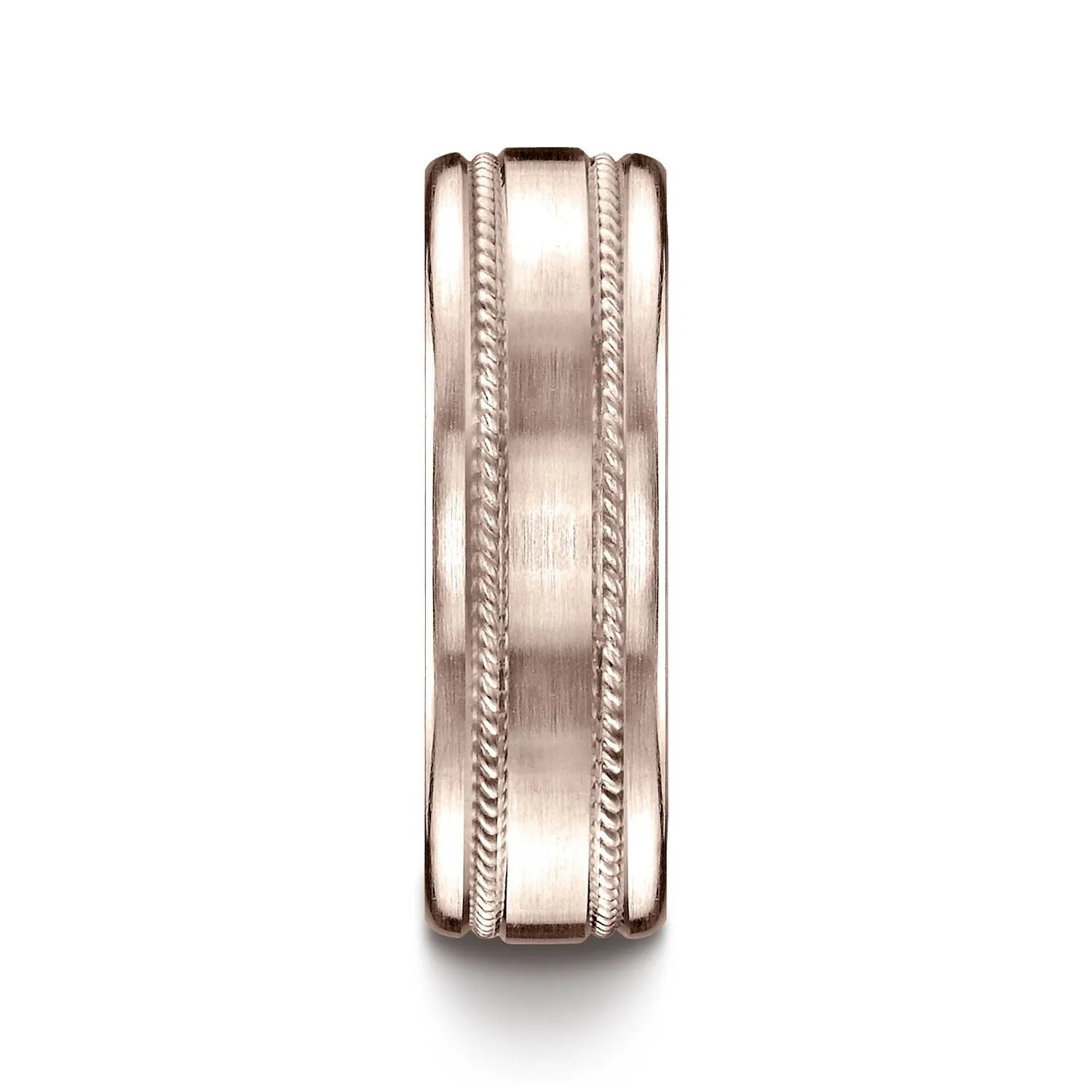 14k Rose Gold 7.5mm Comfort-fit Satin-finished Rope Carved Design Band