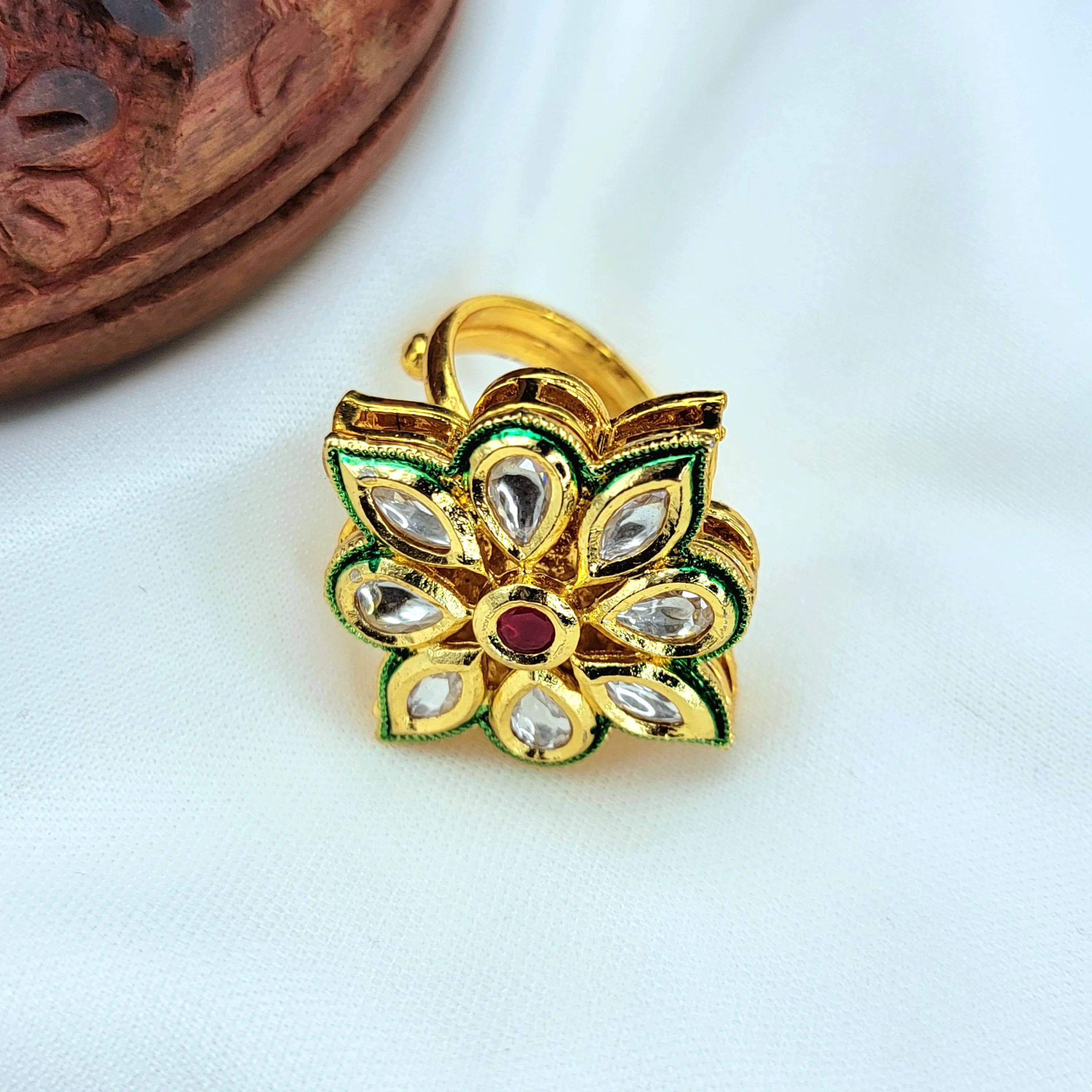 Adjustable Kundan Finger Ring
