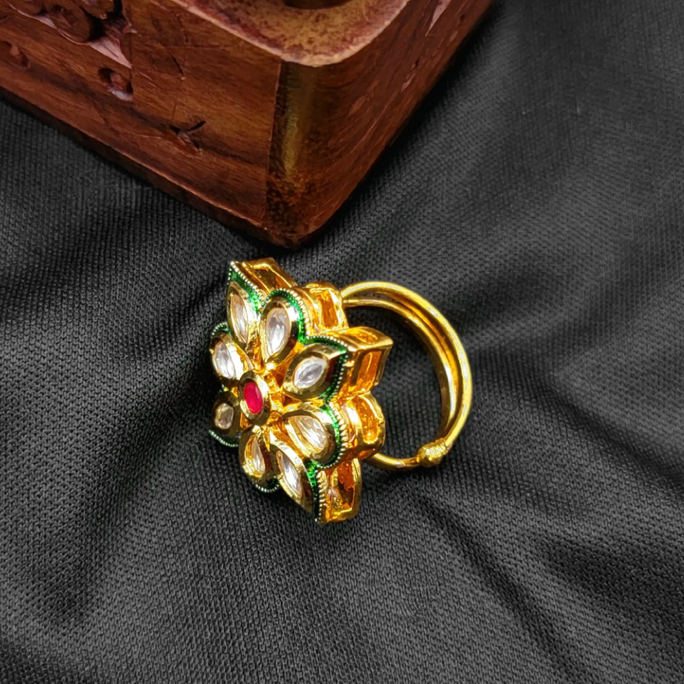 Adjustable Kundan Finger Ring