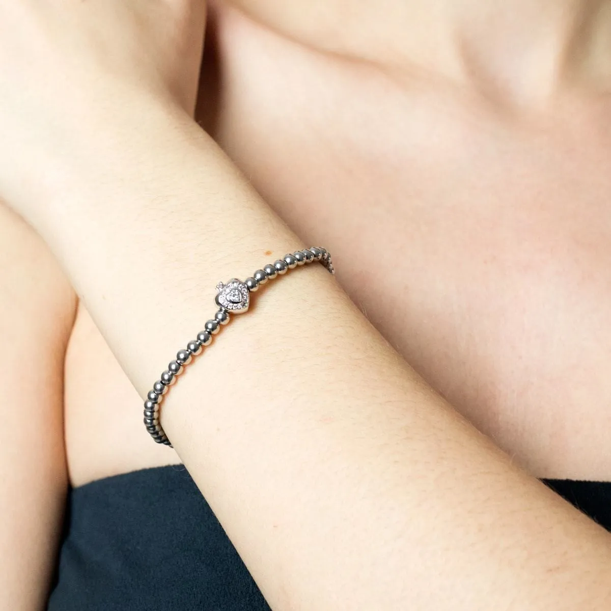 April | White Crystal Birthstone | Silver | Crystal Heart Bracelet