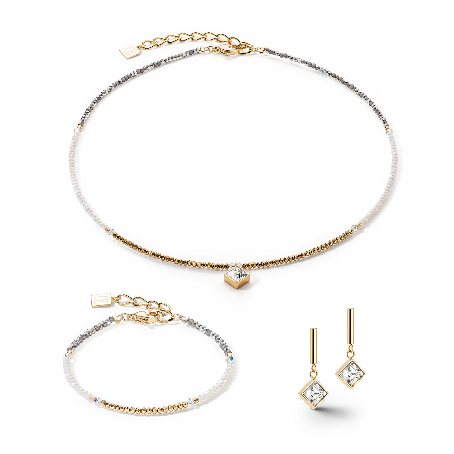 Brilliant Square earrings gold-crystal