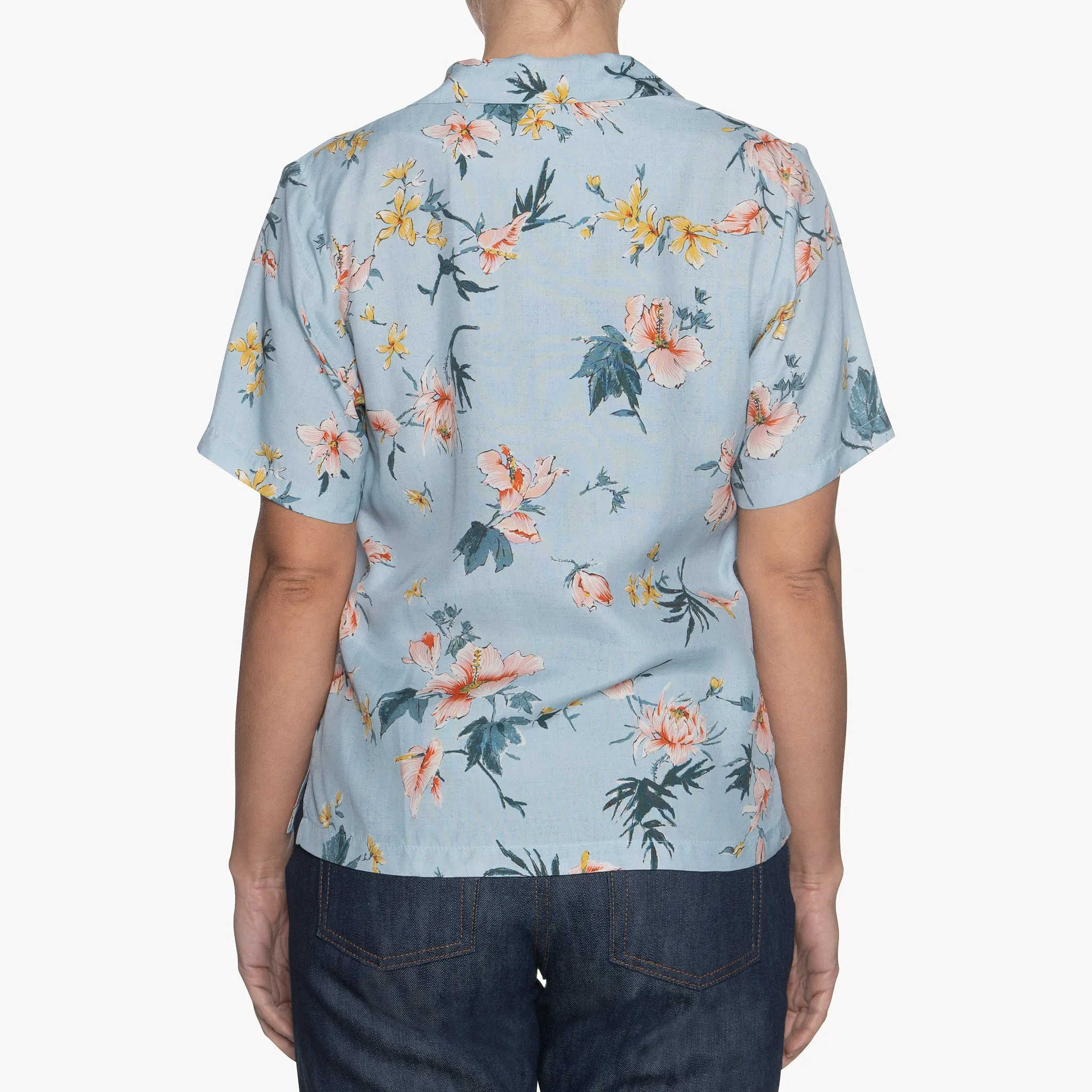 Camp Collar Shirt - Silky Flowers - Pale Blue