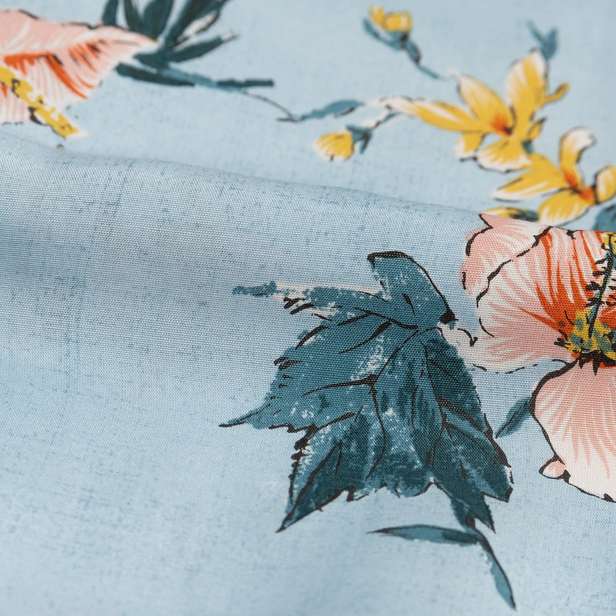Camp Collar Shirt - Silky Flowers - Pale Blue