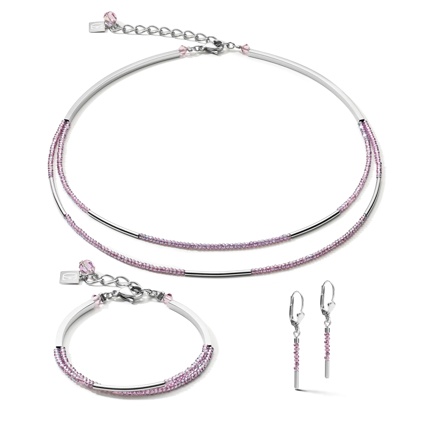 Earrings Waterfall small stainless steel & glass lilac