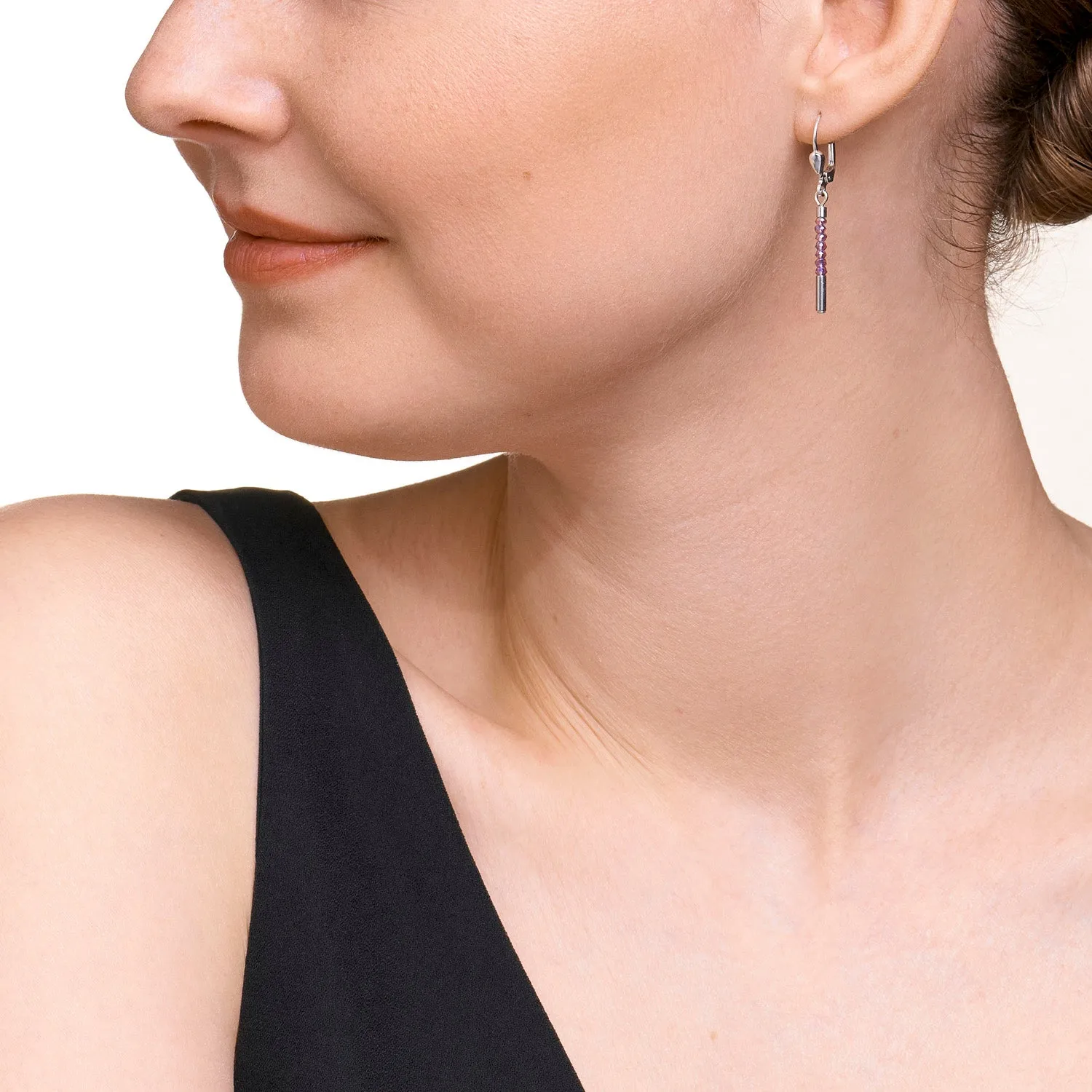 Earrings Waterfall small stainless steel & glass lilac