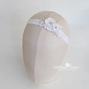 Elasticated floral lace headband for wedding baby or christening - assorted colors available