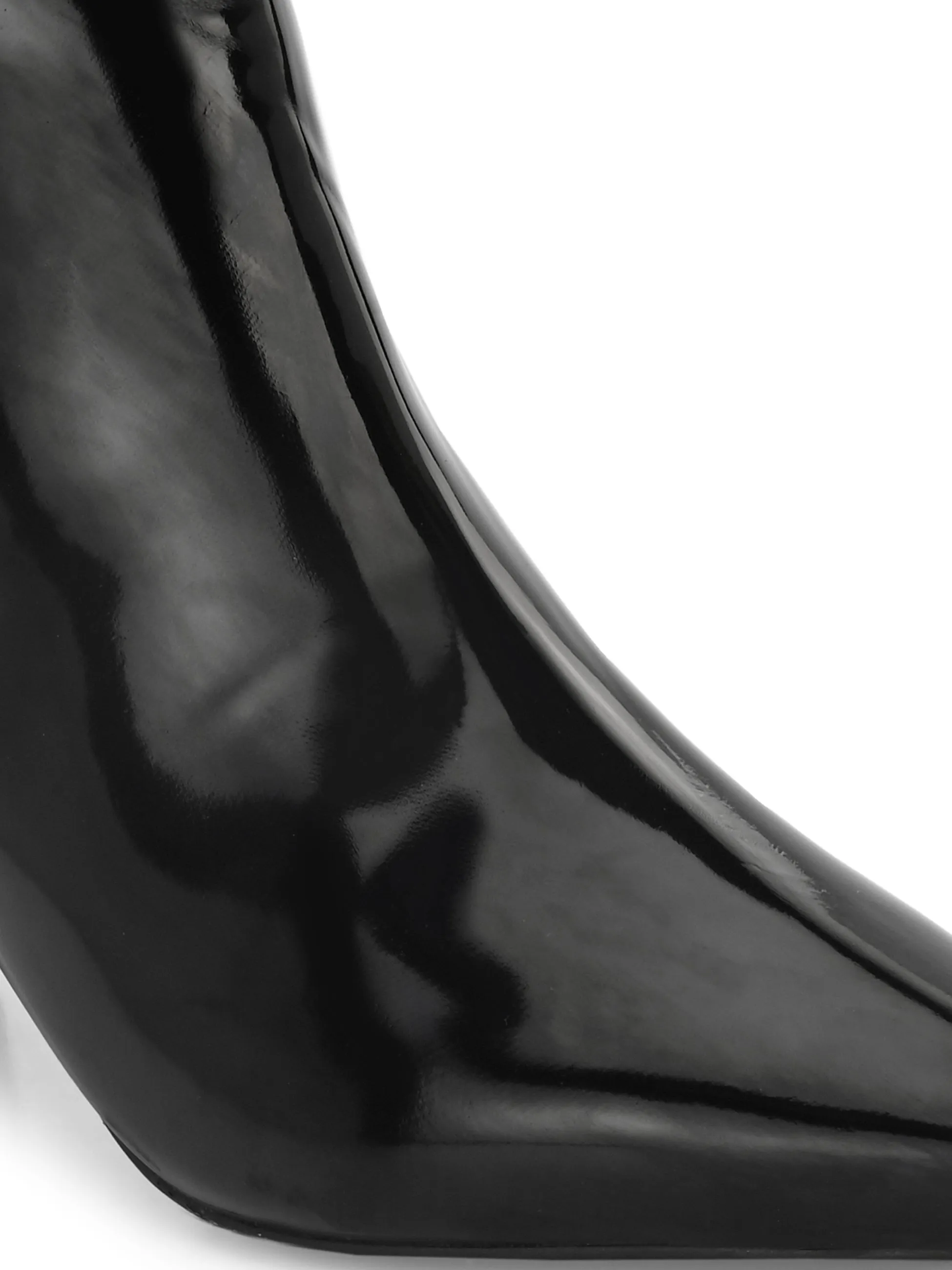 Sleek Elegant Ebony Glossy Booties for Women - Chic and Stylish Footwear