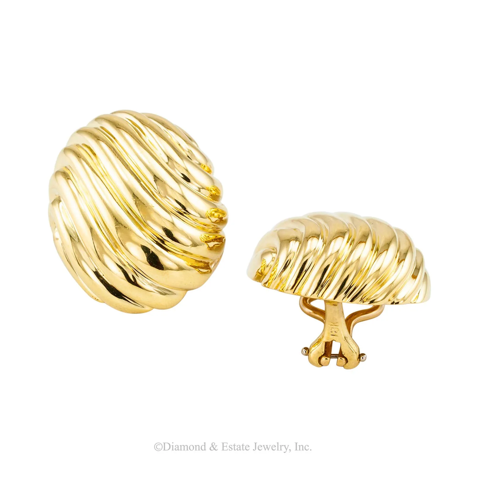 Estate Fluted Yellow Gold Clip Earrings