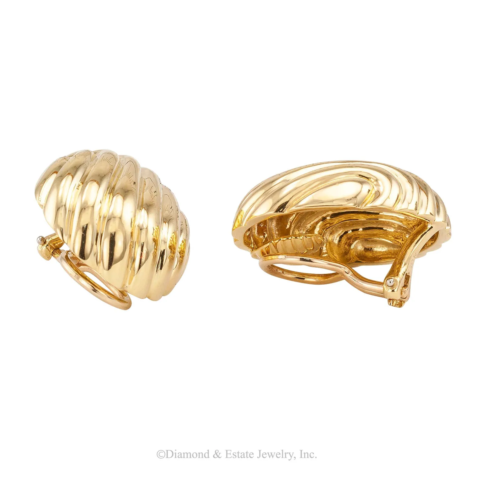 Estate Fluted Yellow Gold Clip Earrings