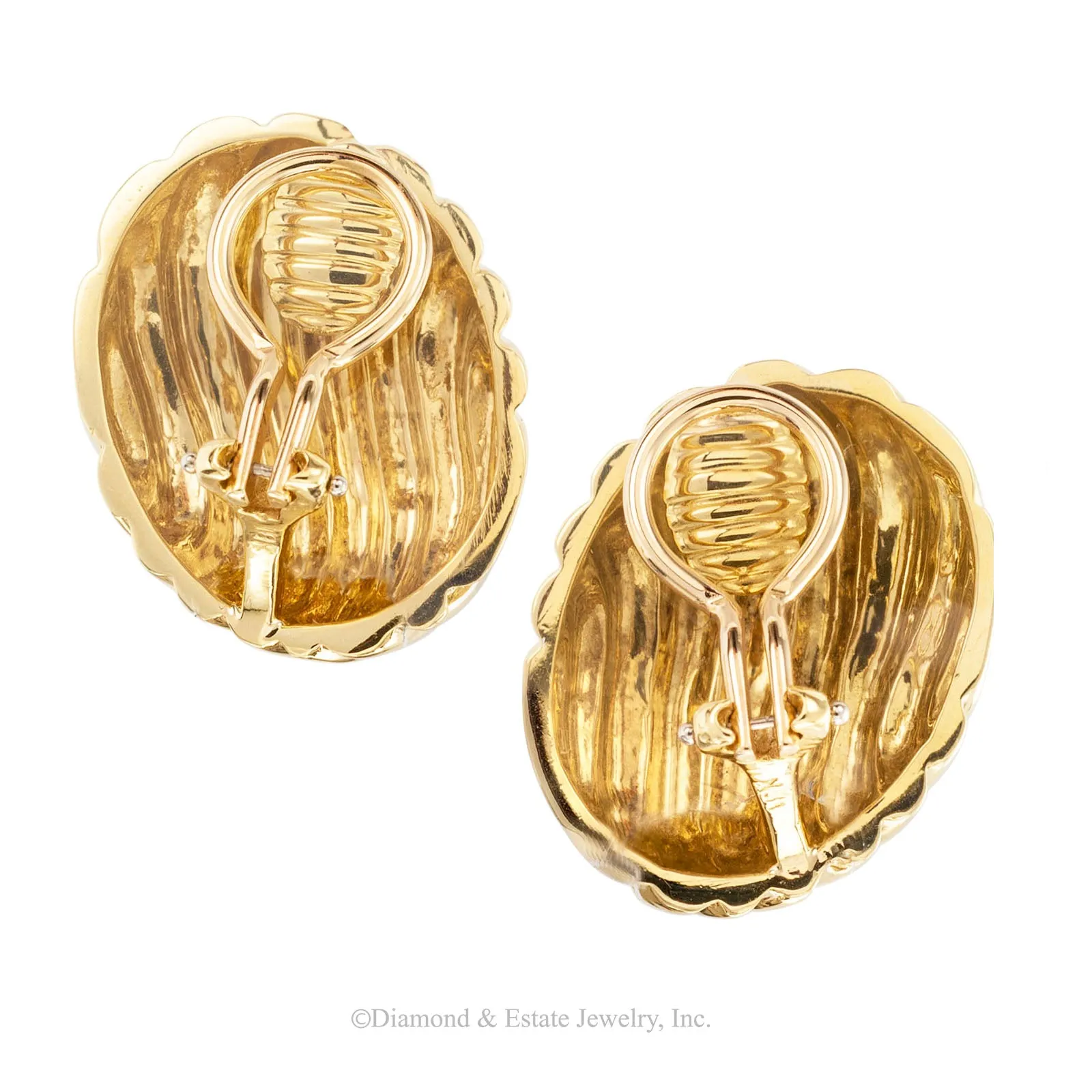 Estate Fluted Yellow Gold Clip Earrings