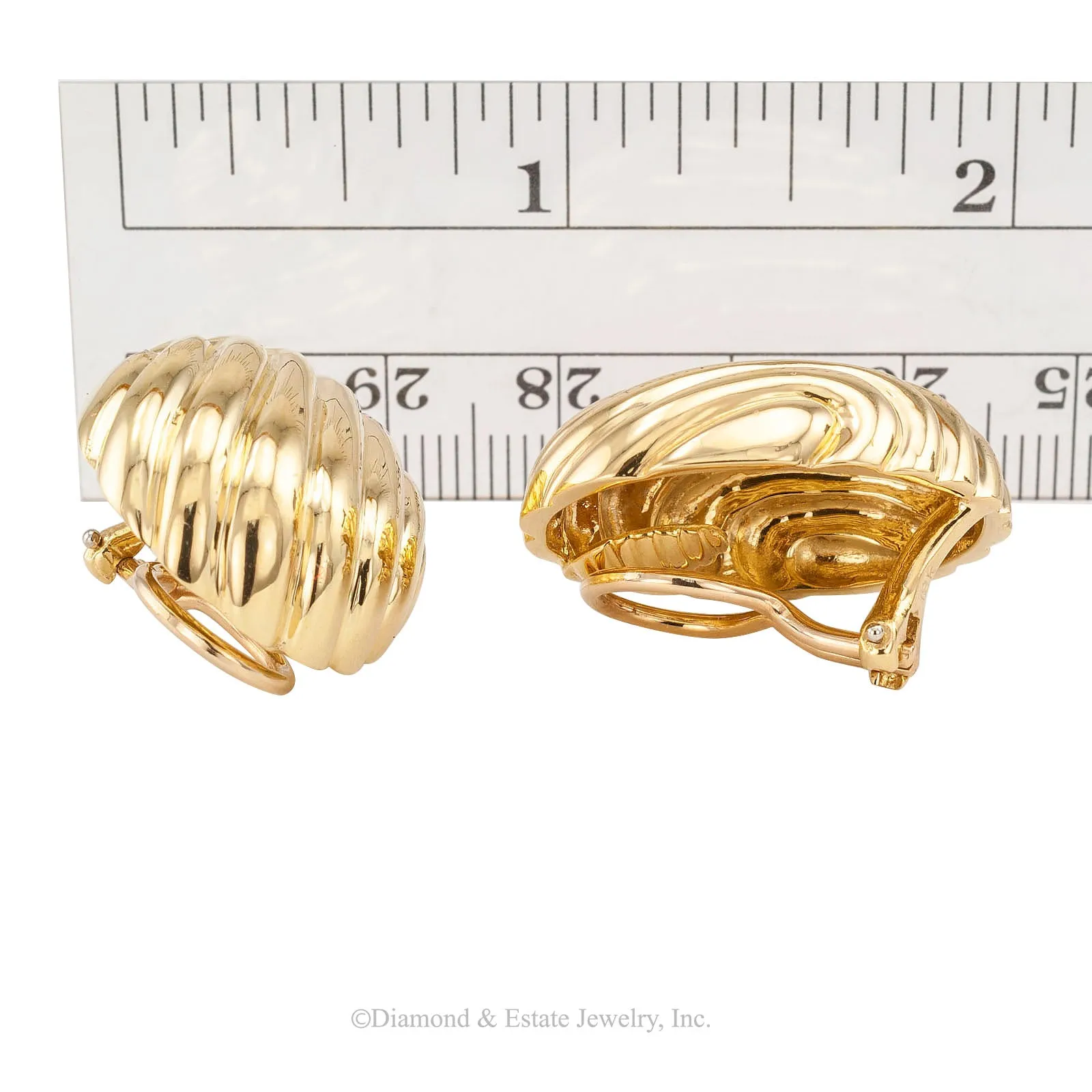 Estate Fluted Yellow Gold Clip Earrings