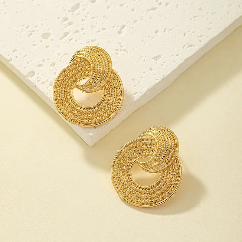 European Vintage Geometric Round Moon Stud Earrings