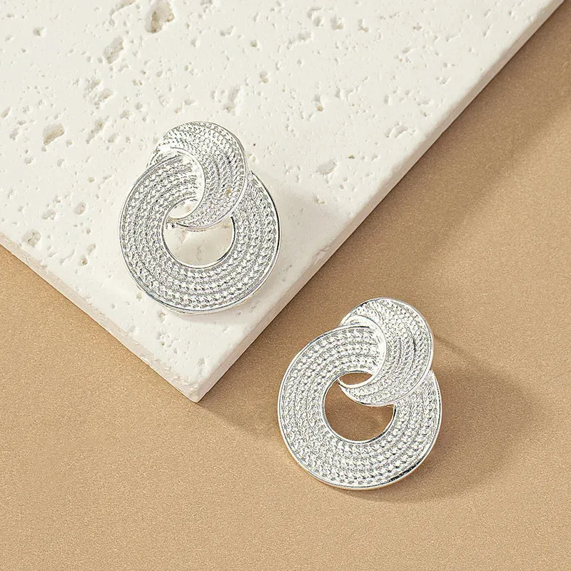 European Vintage Geometric Round Moon Stud Earrings