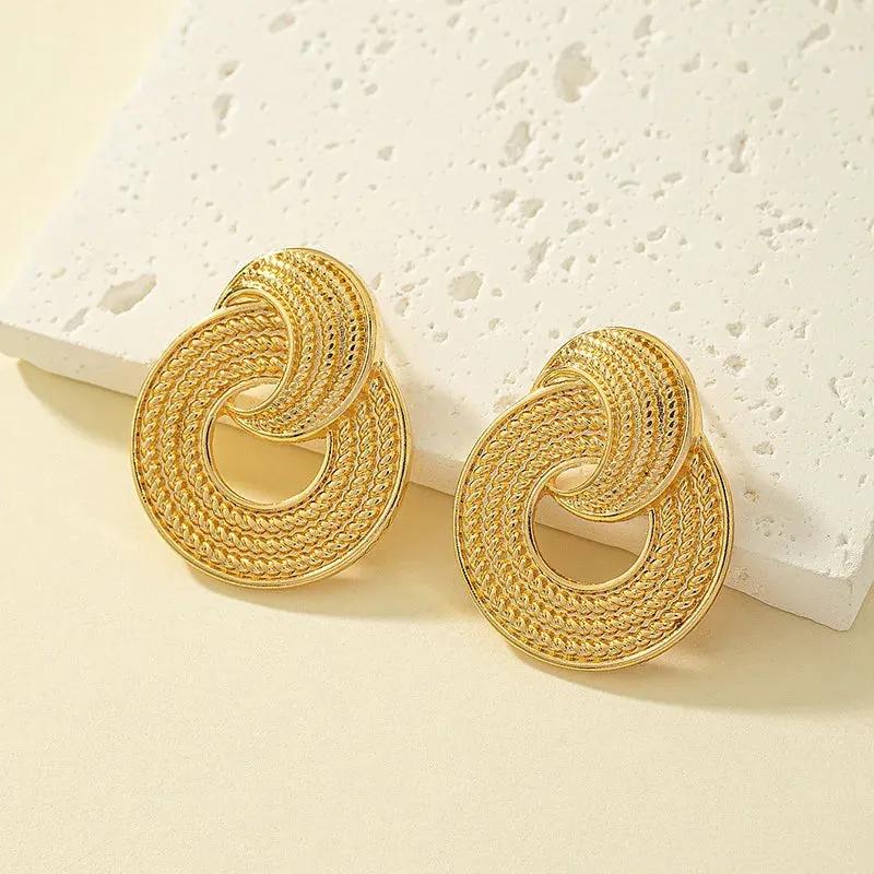 European Vintage Geometric Round Moon Stud Earrings