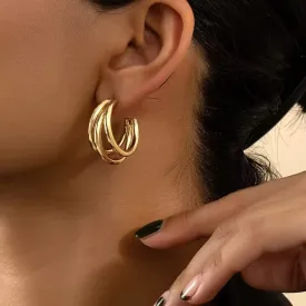 Exaggerated C Type Gold Color Multilayer Stud Earrings