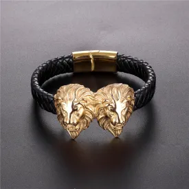 Gold Lion Genuine Leather Bracelet