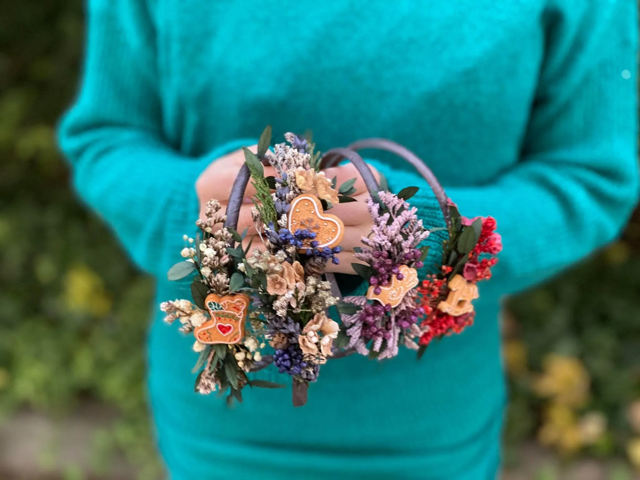 Ivory and Purple Christmas headband with ginger bread Wedding accessories Unique headband Winter hairband Flower hairband Magaela Photoshoot