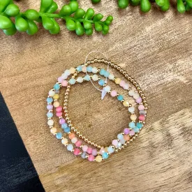 Pastel & Gold Beaded 3 Bracelet Set