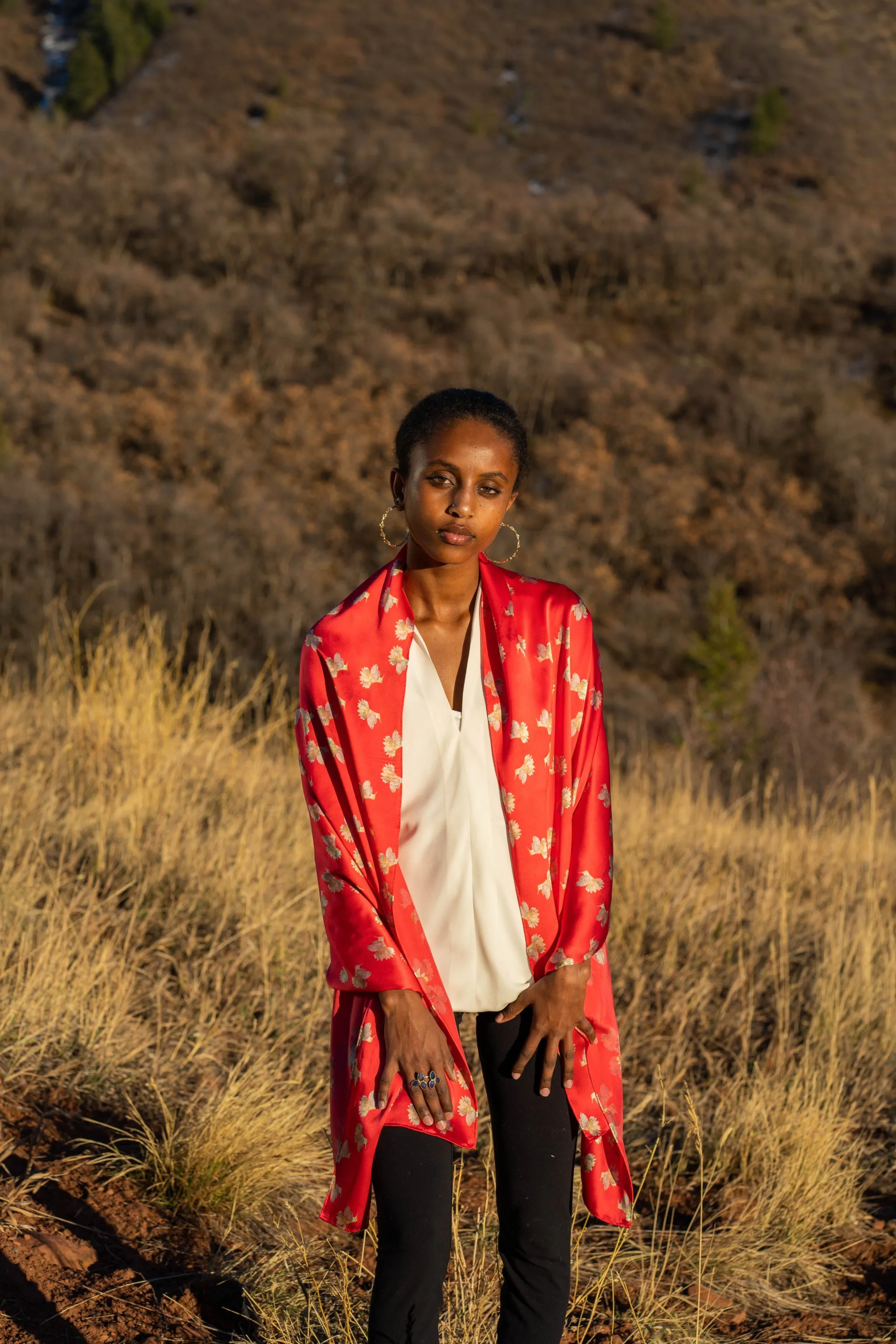 Scarlet Dahlia Flowerkisser Italian Silk Scarf