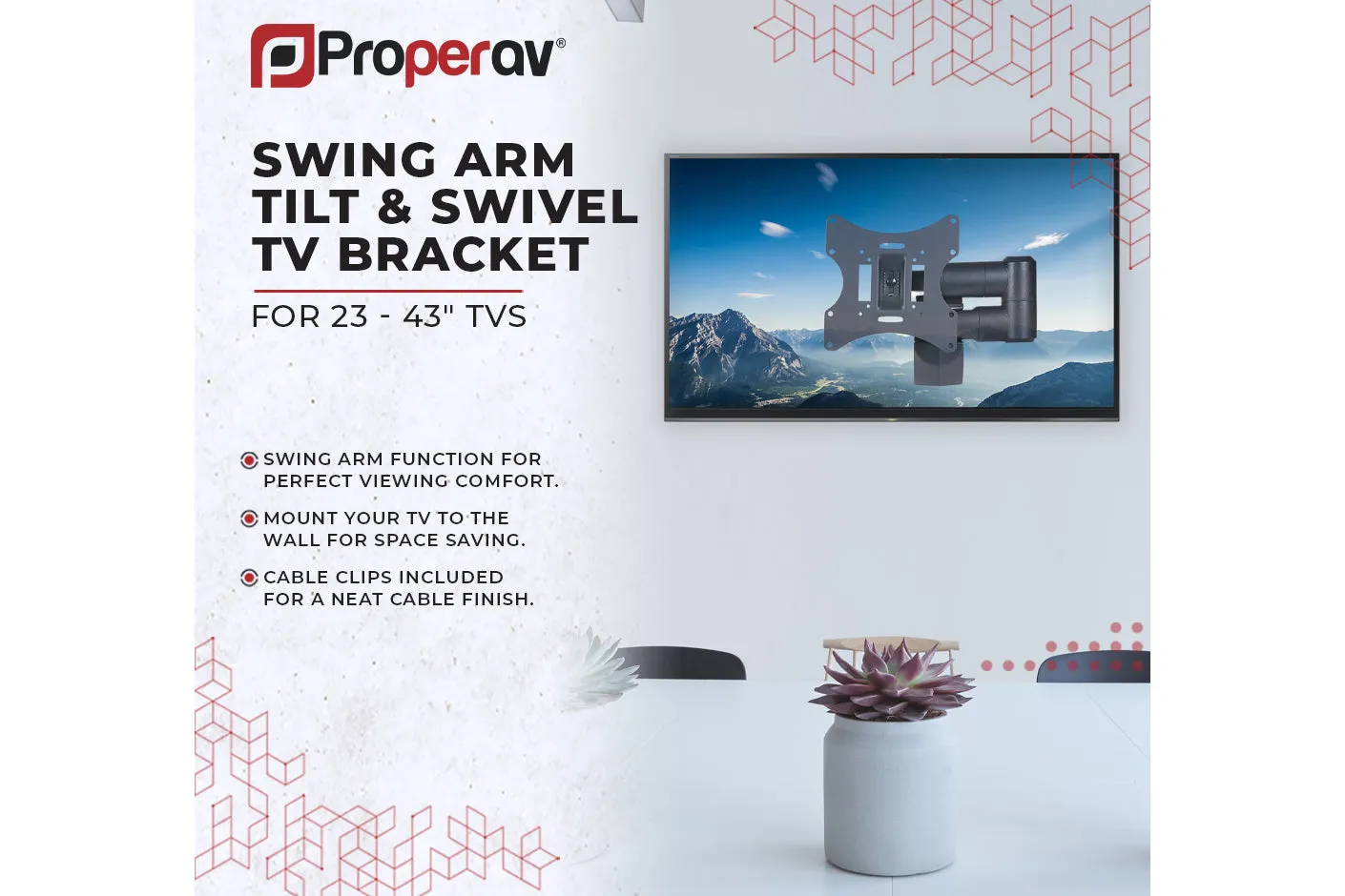 Swing Arm TV Wall Bracket 23" 24" 28"32" 37" 40" 42" 43" Tilt 20° VESA Max 200x200 Dual Pivot Black
