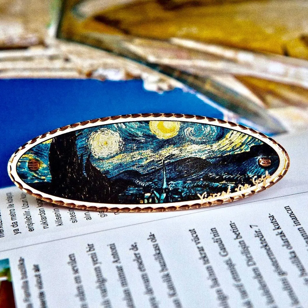Van Gogh Almond Blossom and Sunflower Copper Barrettes, Handmade in the USA
