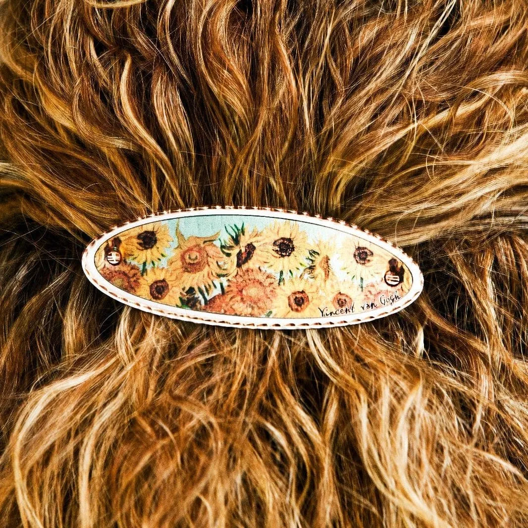 Van Gogh Almond Blossom and Sunflower Copper Barrettes, Handmade in the USA