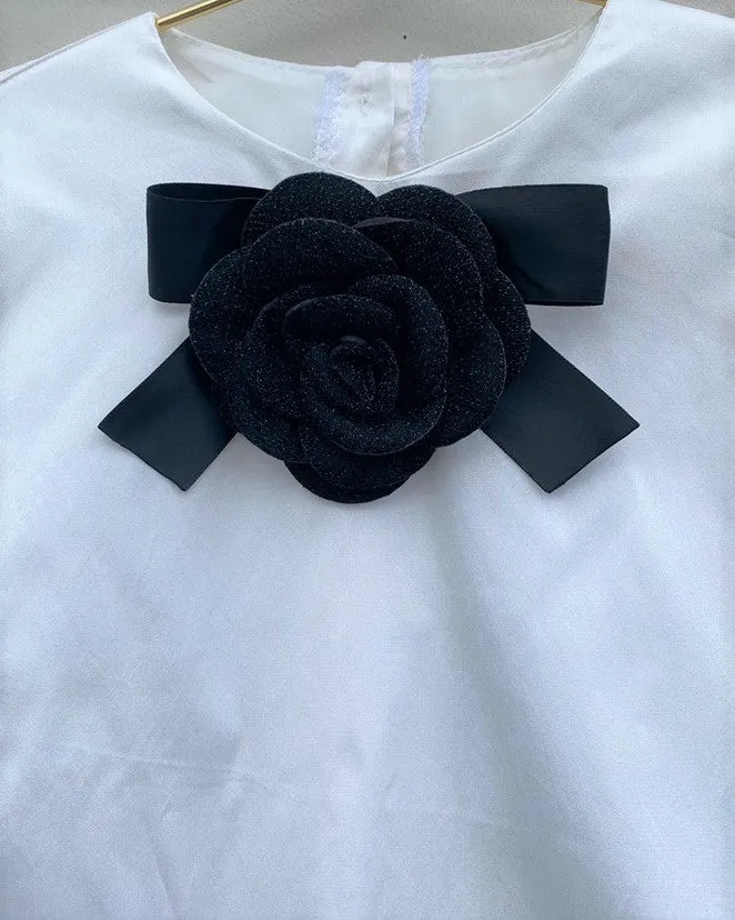 WHITE FAUX SILK TOP