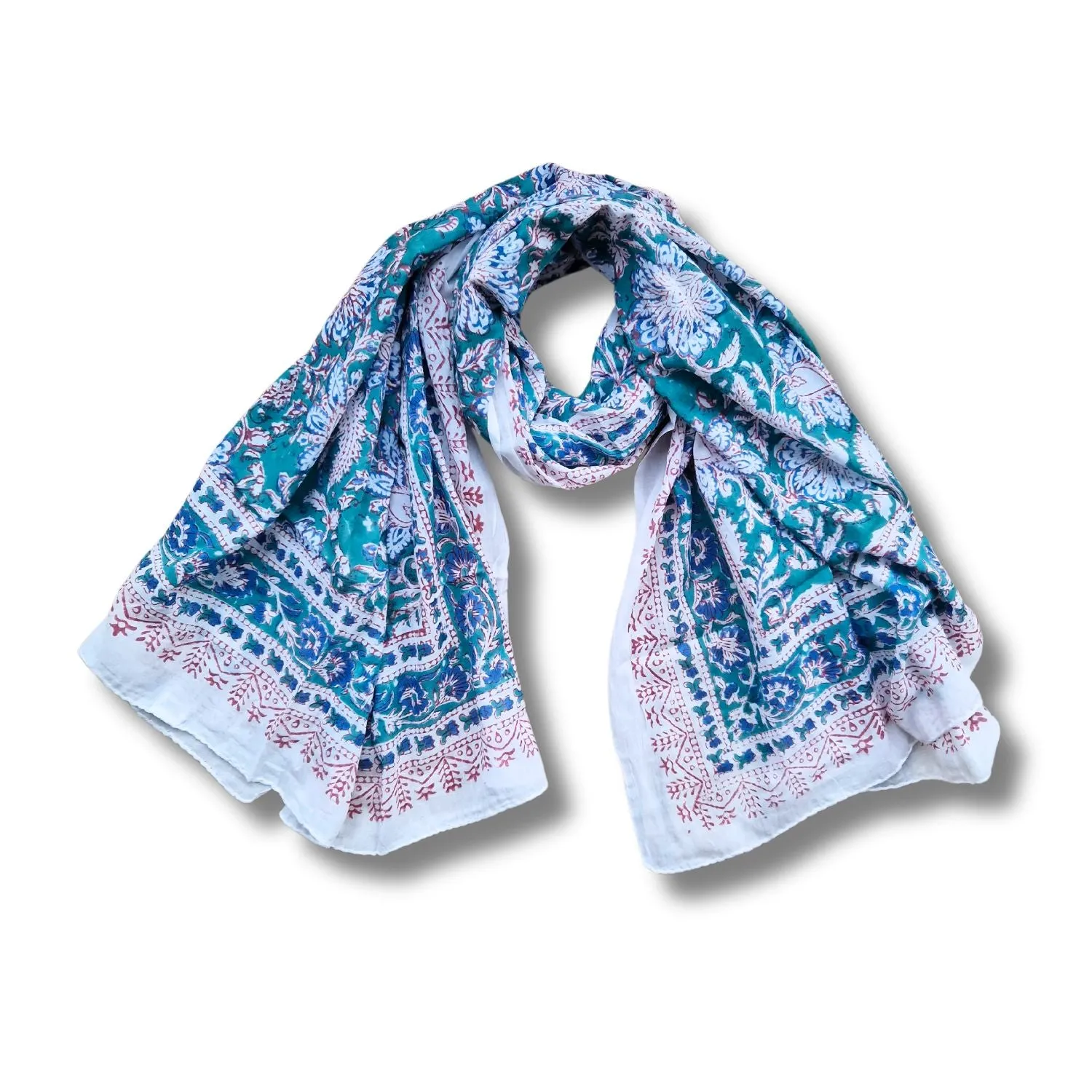 wide block print cotton scarf /sarong