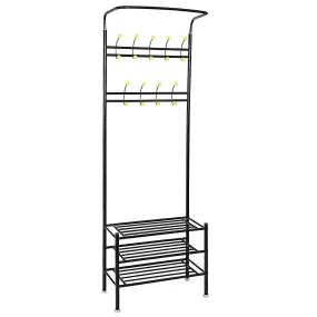 ZENY™ Coat Rack with 3-Tier Shoe Rack Bench Hat Umbrella Stand 18 Hooks Hall Tree Metal Entryway